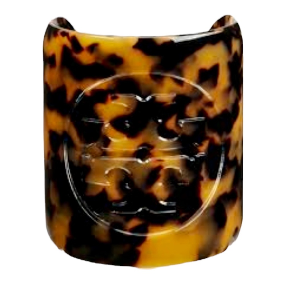 Tory Burch Resin Tortoise Wide Logo Cuff Bracelet